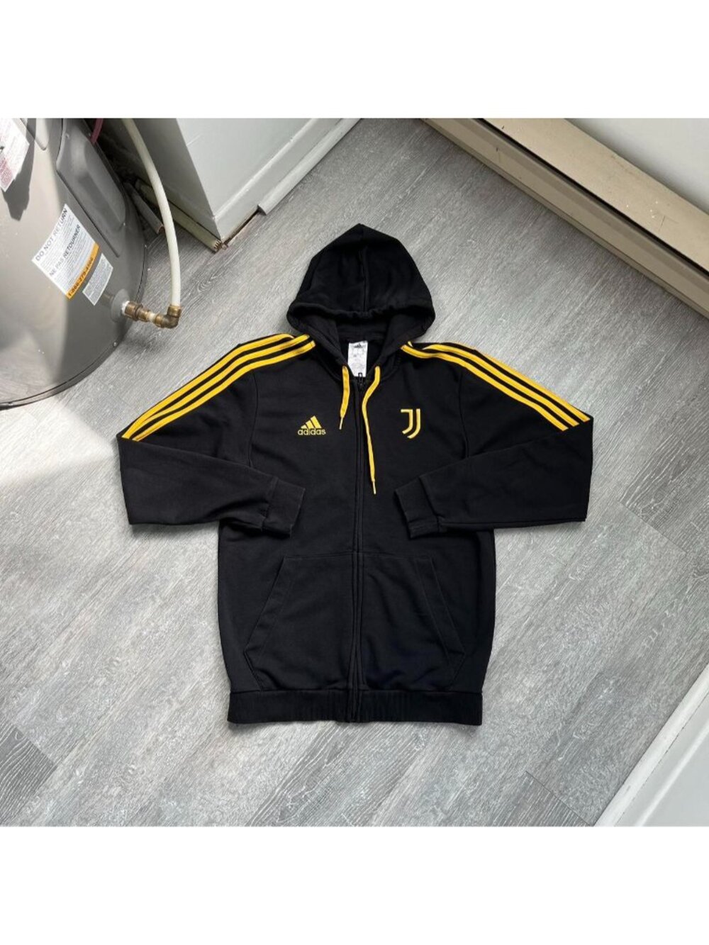 Black / Yellow Adidas / Juventus Embroidered Full Zip-Up Football Hoodie